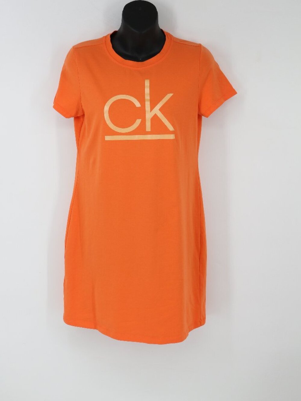 Calvin Klein T-Shirt Dress Orange Big Logo Size Petite Medium